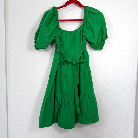 Sim & Sam Green Puff Sleeve Cotton Mini Dress M Cottagecore Boho Feminine - Picture 1 of 5